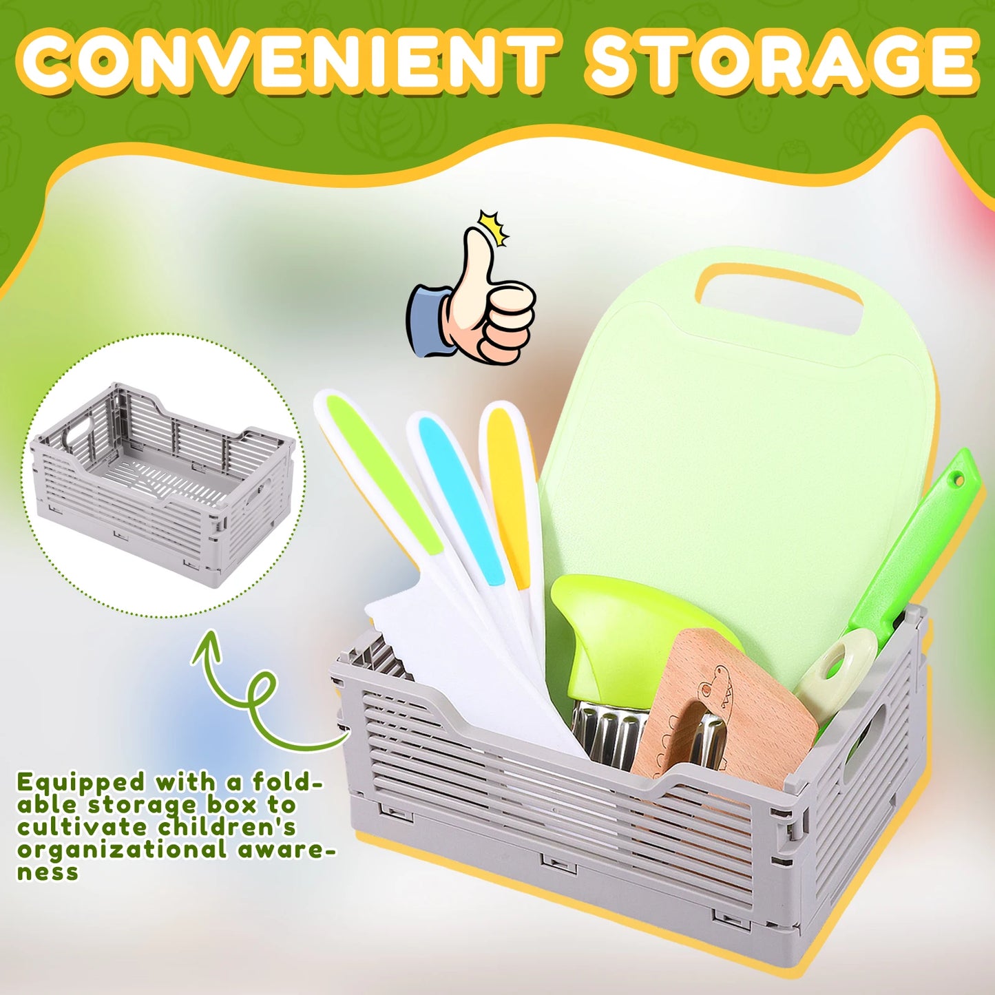 17Pcs Kids Kitchen Knife Set Safe Kids Cooking Set with Foldable Storage Box Multipurpose Toddler Knife Kit for Gathering Party