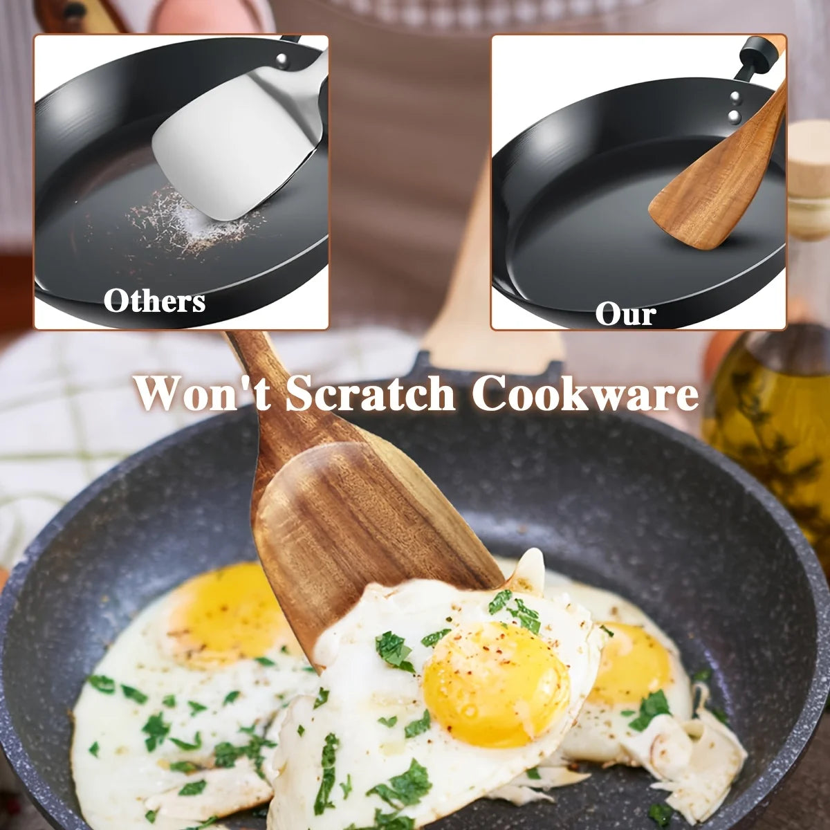 5pcs Premium Wooden Kitchen Utensils Set - Ergonomic Handles, Natural Wooden Spoons, Spurtle, Ladle, And Wok Spatulas