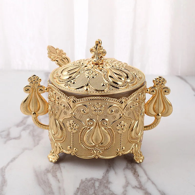 European Style Glass Storage Box Seasoning Bottle Restaurant Kitchen Daily Necessities Golden Storage Tank Kitchen Supplies