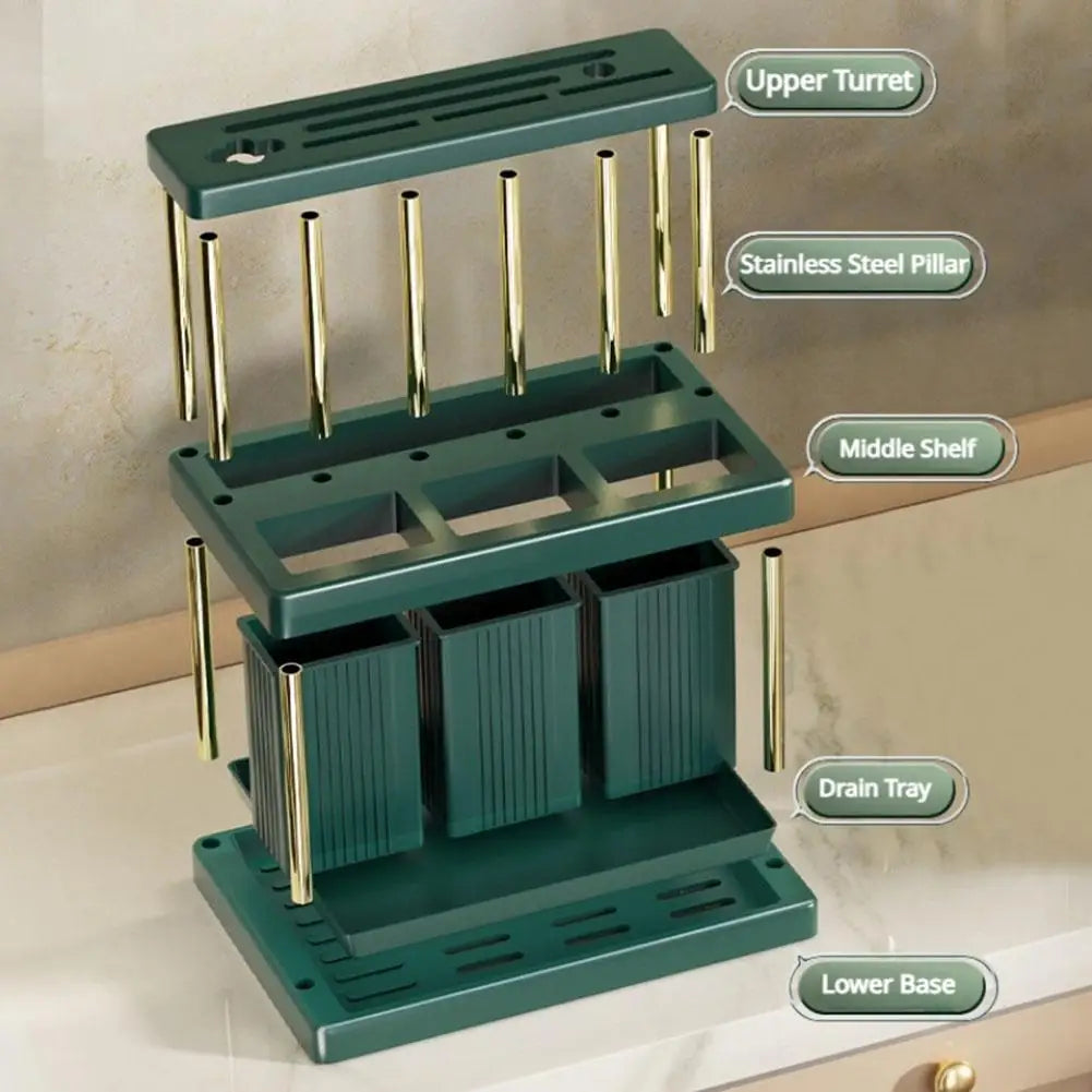 Kitchen Knife Holder Multi-Function Cutter and Cutlery Drainer Rack Space Saving Kitchen Accessories Rag Storage Drainage Shelf