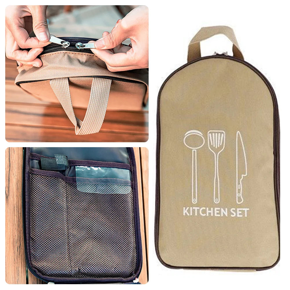 8pcs Camp Kitchen Cooking Utensil Set With Large Capacity Storage Bag Food Grade Waterproof Easy To Clean For Camping Hiking