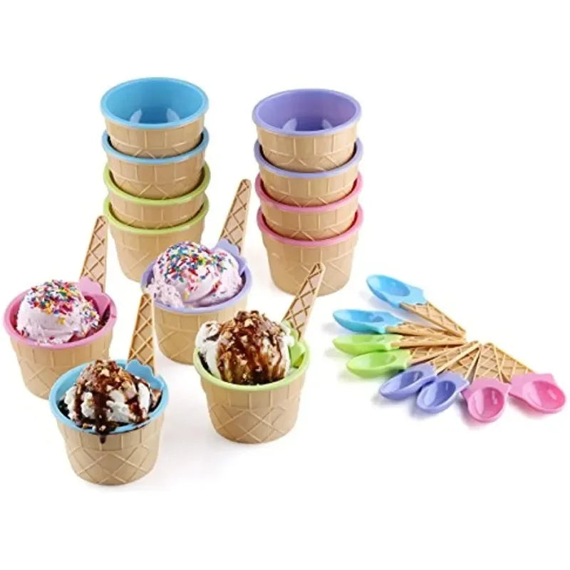Ice Cream Cups and Ice Cream Scoop Set Summer Essential Party Ice Cream Cone Planter with Spoon Kitchen Supplies Kitchen Tools
