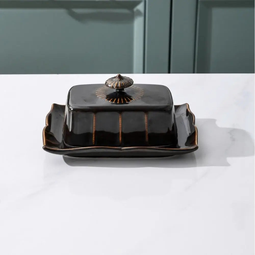 European Kitchen Utensils Ceramic Butter Dish Exquisite Rectangular Dim Sum Dish Household with Cover Storage Tray Hotel