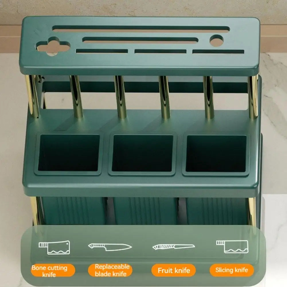 Kitchen Knife Holder Multi-Function Cutter and Cutlery Drainer Rack Space Saving Kitchen Accessories Rag Storage Drainage Shelf