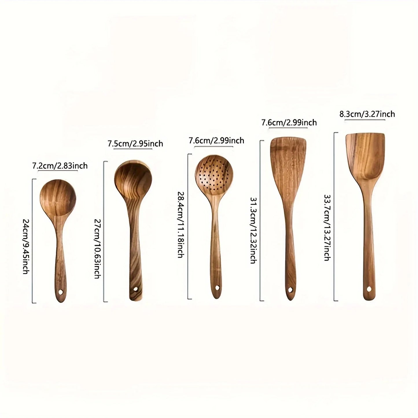 5pcs Premium Wooden Kitchen Utensils Set - Ergonomic Handles, Natural Wooden Spoons, Spurtle, Ladle, And Wok Spatulas