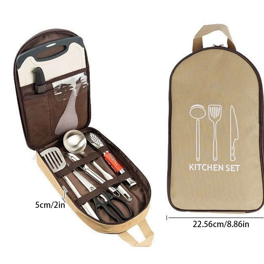 8pcs Camp Kitchen Cooking Utensil Set With Large Capacity Storage Bag Food Grade Waterproof Easy To Clean For Camping Hiking