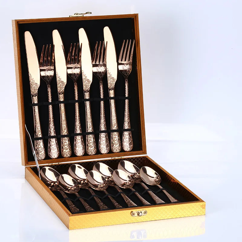 5/16Pcs Full Tableware for Kitchen,Stainless Steel Dinner Set with Box,Fork Spoon Knife Dinnerware Kit