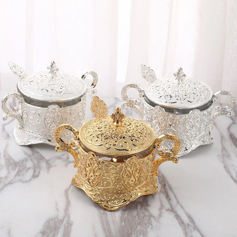 European Style Glass Storage Box Seasoning Bottle Restaurant Kitchen Daily Necessities Golden Storage Tank Kitchen Supplies