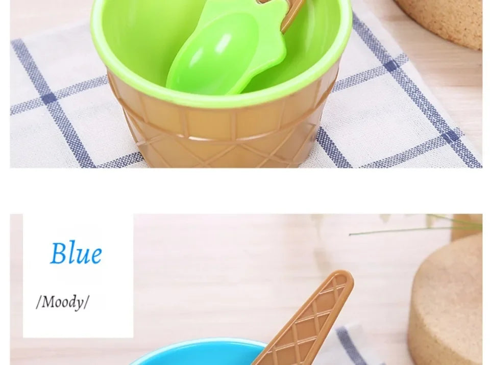 Ice Cream Cups and Ice Cream Scoop Set Summer Essential Party Ice Cream Cone Planter with Spoon Kitchen Supplies Kitchen Tools