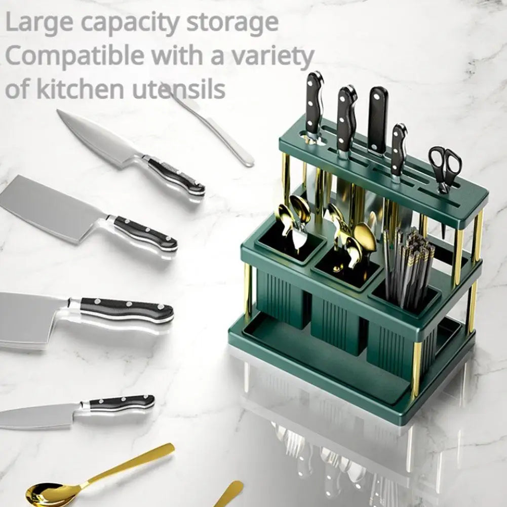 Kitchen Knife Holder Multi-Function Cutter and Cutlery Drainer Rack Space Saving Kitchen Accessories Rag Storage Drainage Shelf