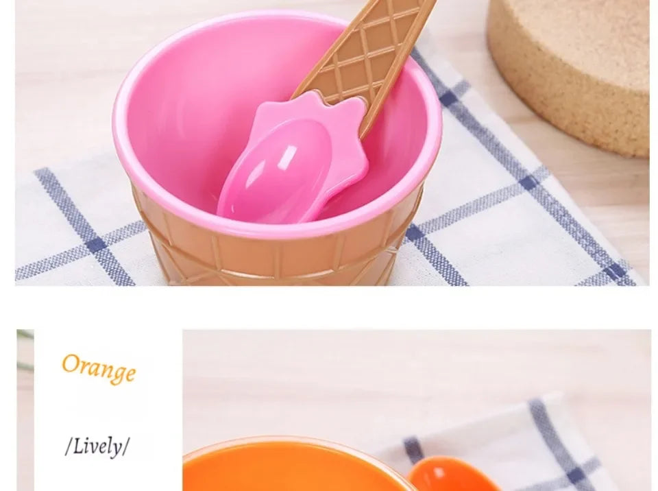 Ice Cream Cups and Ice Cream Scoop Set Summer Essential Party Ice Cream Cone Planter with Spoon Kitchen Supplies Kitchen Tools