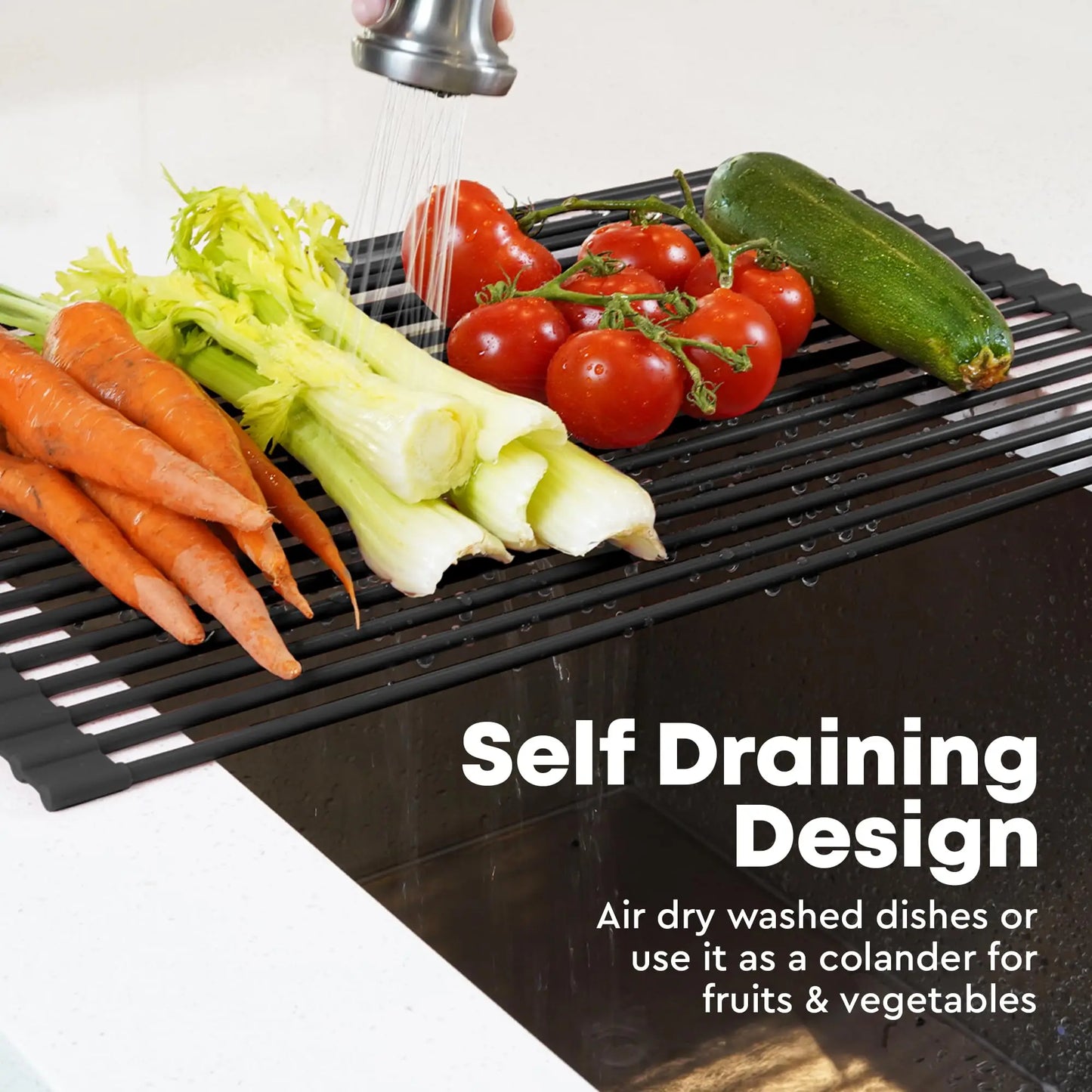 Kitchen Foldable Dish Drying Rack Silicone, Multi-Purpose Foldable Sink Drying Mat, Heat-Resistant and Rust-Proof Dish Rack