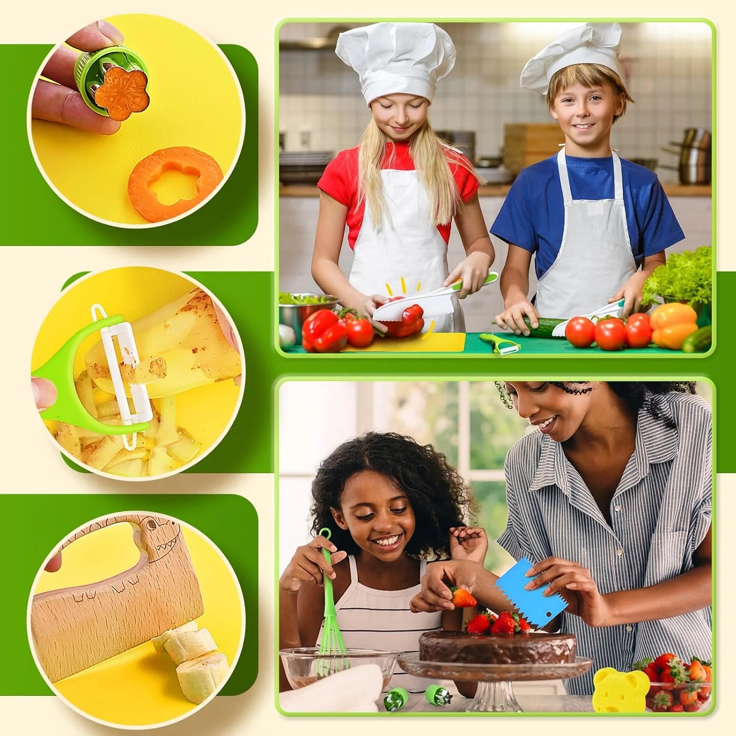 17PCS Kids Cooking Sets Real Cooking Montessori Kitchen Toys for DIY Plastic Kitchen Accessories Tools Toddlers Kids Safe Knives