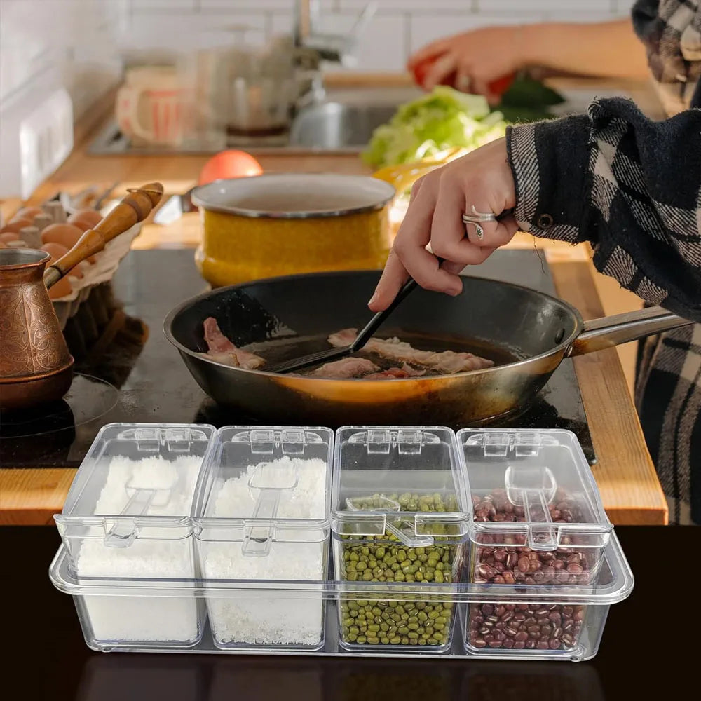 Clear Seasoning Box - Spice Storage Container Storage Tool for Kitchen Herb Spice Tools Gadgets-Cruet with Cover and Spoon