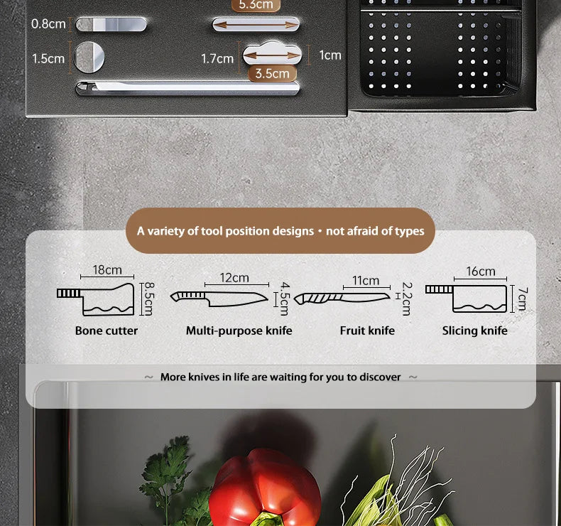 Kitchen Knife Holders Storage Rack Household Stainless Stee Countertop Knife Spoon Chopstick Holder With Drain Tray
