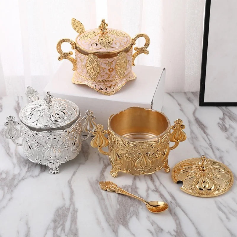 European Style Glass Storage Box Seasoning Bottle Restaurant Kitchen Daily Necessities Golden Storage Tank Kitchen Supplies