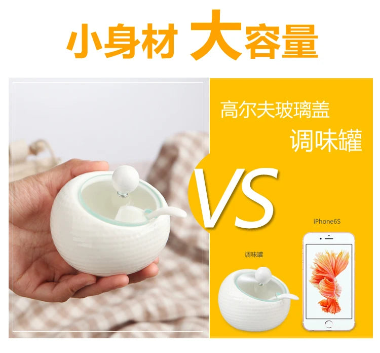 Ceramic Seasoning Jars with Wooden Lid Salt Shakers Kitchen Supplies White Spice Organizer Canister Spoon Set White Sugar Box