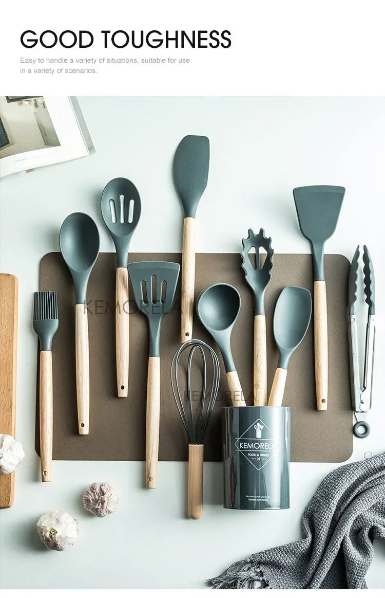 13PCS Silicone Kitchenware Non-Stick Pan Cooking Utensils Set Kitchen Measuring Spoons Utensils Baking Tools With Storage Box