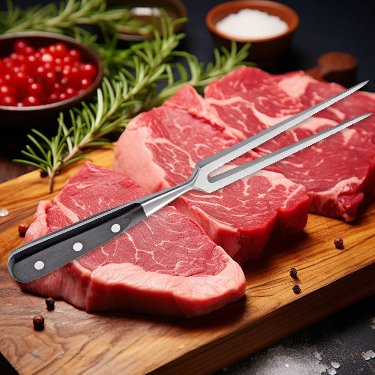 1 Pcs Kitchen Dining Tableware Stainless steel Wooden carving meet fork