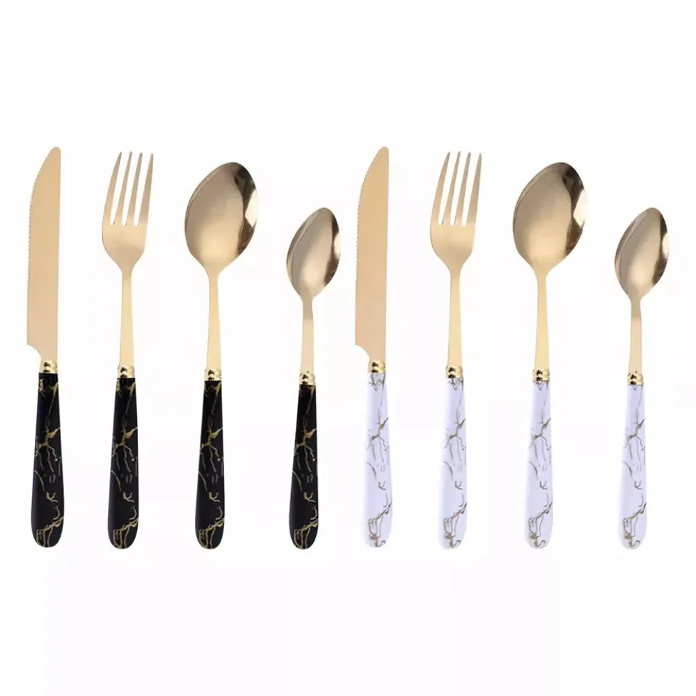 Fashion 24pcs Cutlery Set Stainless Steel Metal Gift Tableware Forks Spoons Kits Dinnerware Home School Kitchen