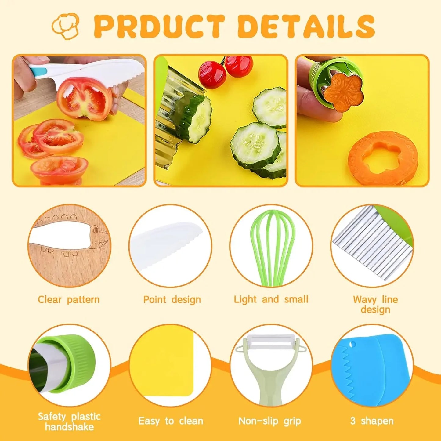 17PCS Kids Cooking Sets Real Cooking Montessori Kitchen Toys for DIY Plastic Kitchen Accessories Tools Toddlers Kids Safe Knives