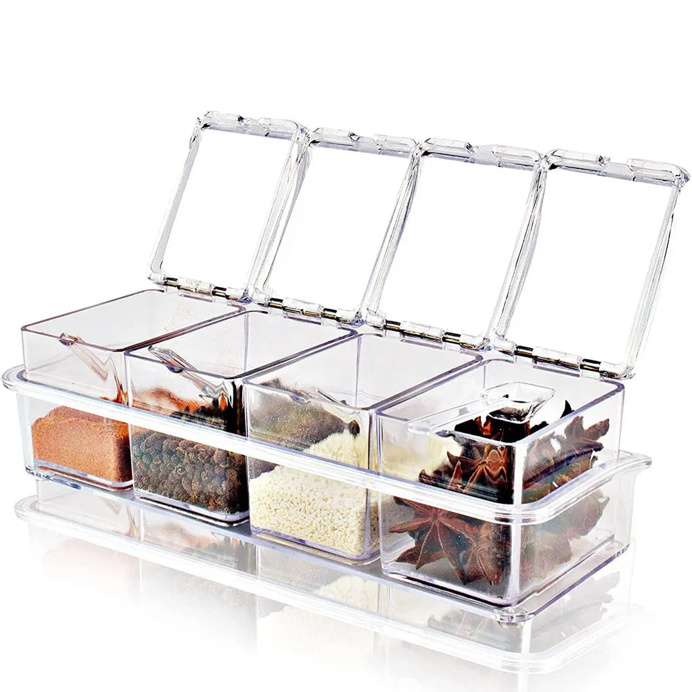Clear Seasoning Box - Spice Storage Container Storage Tool for Kitchen Herb Spice Tools Gadgets-Cruet with Cover and Spoon