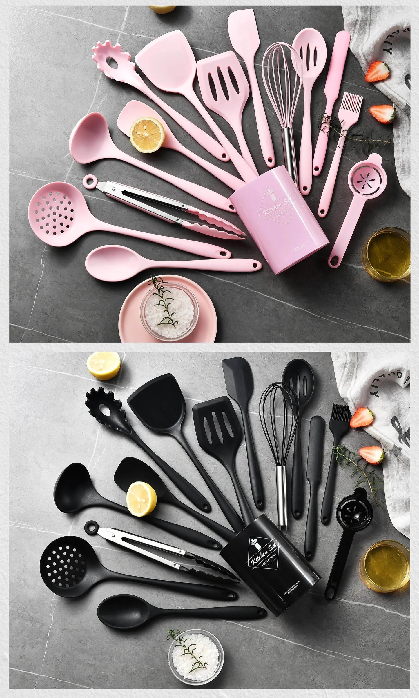 15Pcs Khaki Food Grade Silicone Kitchen Cookware Utensils Turner Spatula Soup Spoon Practical Cooking Tool Kitchenware Set