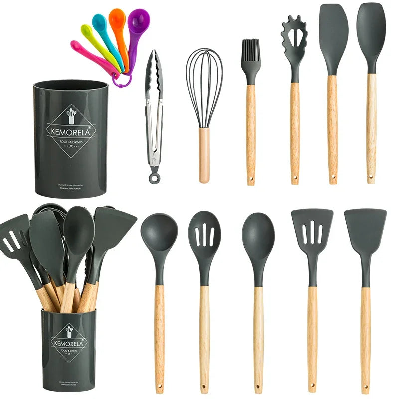 13PCS Silicone Kitchenware Non-Stick Pan Cooking Utensils Set Kitchen Measuring Spoons Utensils Baking Tools With Storage Box