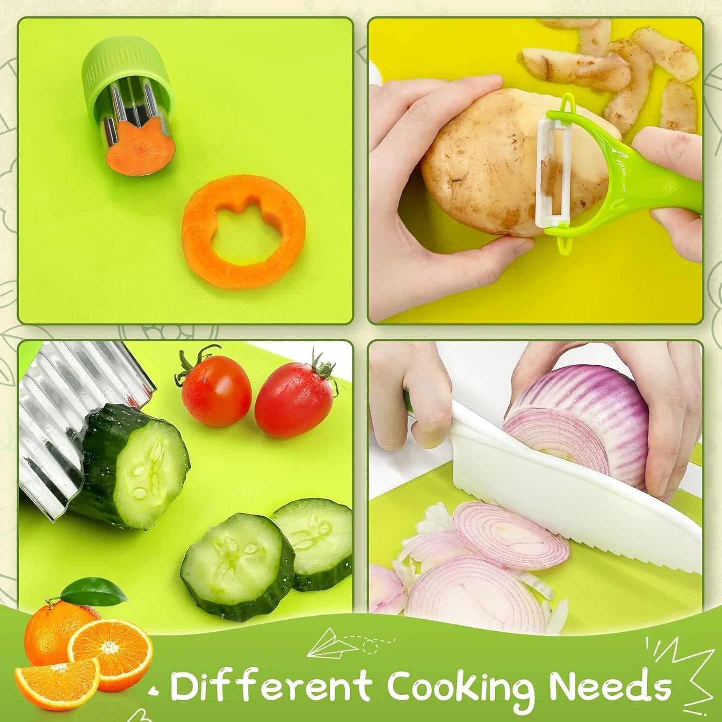 17PCS Kids Cooking Sets Real Cooking Montessori Kitchen Toys for DIY Plastic Kitchen Accessories Tools Toddlers Kids Safe Knives