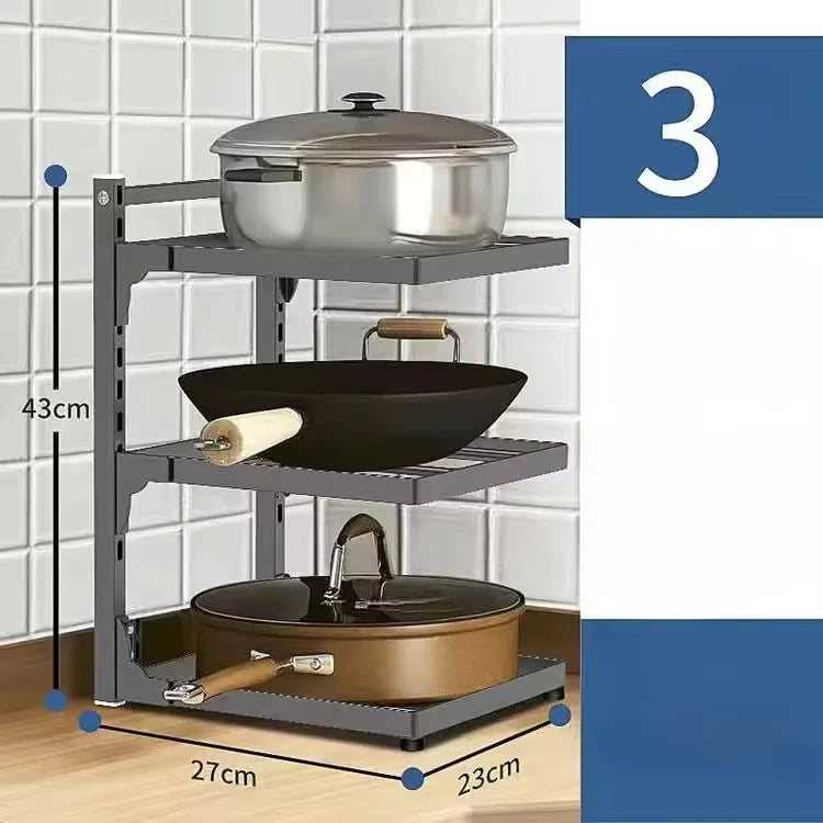 1PCS Kitchen Sink Shelf Multi-layer Pot Rack Under Cabinet Storage Organizer Rack Multi-functional Frying Pan Rice Cooker Holder