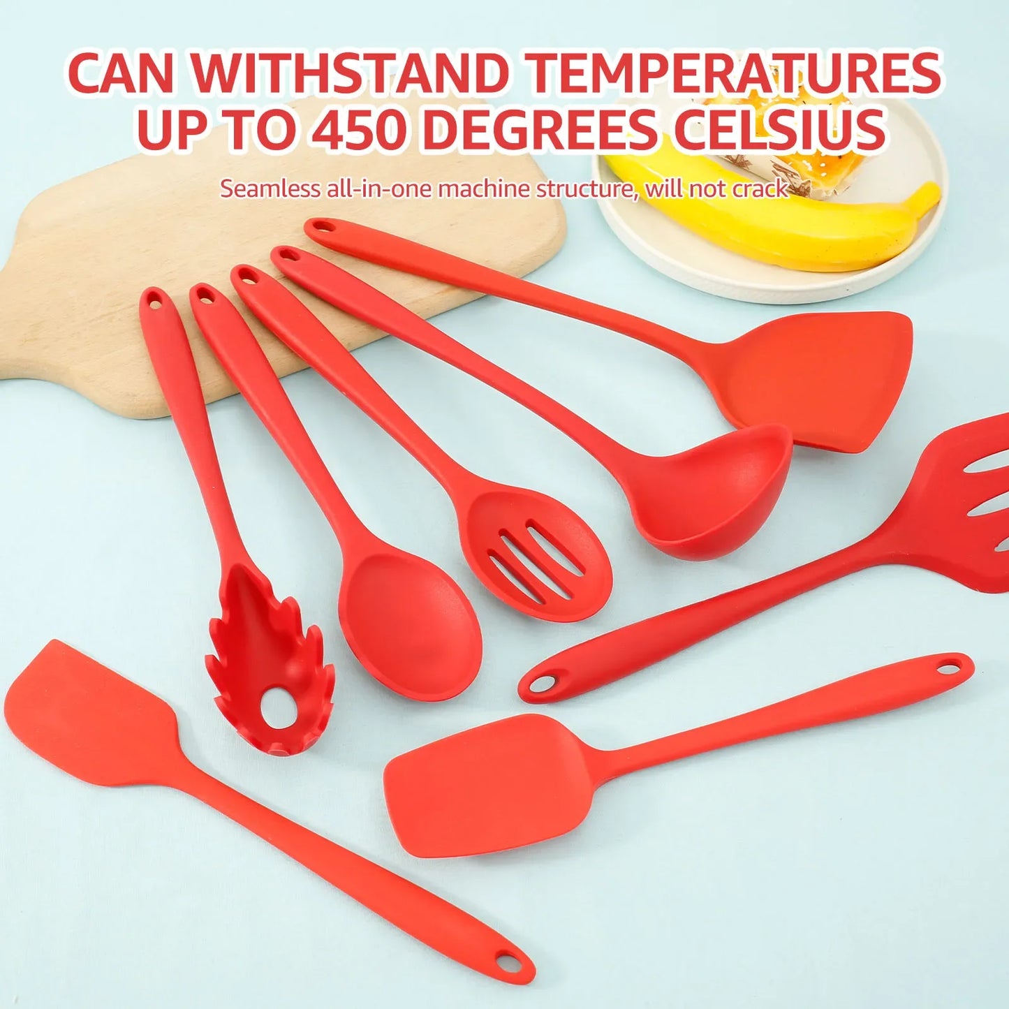 8Pcs Kitchen Cooking Utensils Set,BPA Free Food Grade Non-Stick Silicone Cooking Kitchen Spatula Set Heat Resistant & Easy Clean