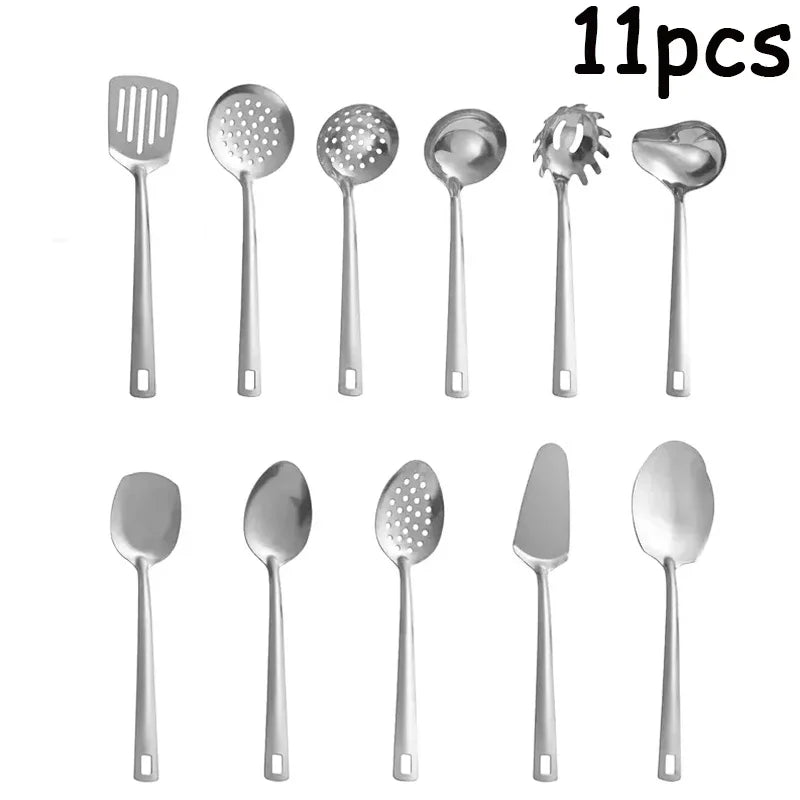 11pcs stainless steel tableware set, spoon spatula set, full kitchen cooking spatula kitchenware cooking utensils.