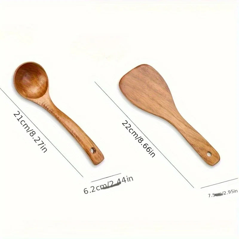 5-Piece Wooden Cooking Utensils Set – Non-Stick Kitchen Tools with Spoons & Spatulas, Heat-Resistant Cookware for Daily Use