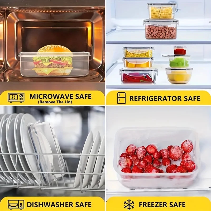 12/24 Clear Kitchen Food Storage Container Set - Microwave Safe, Multifunctional Plastic Lunch Box with Lid + 24 Chalkboard Labe