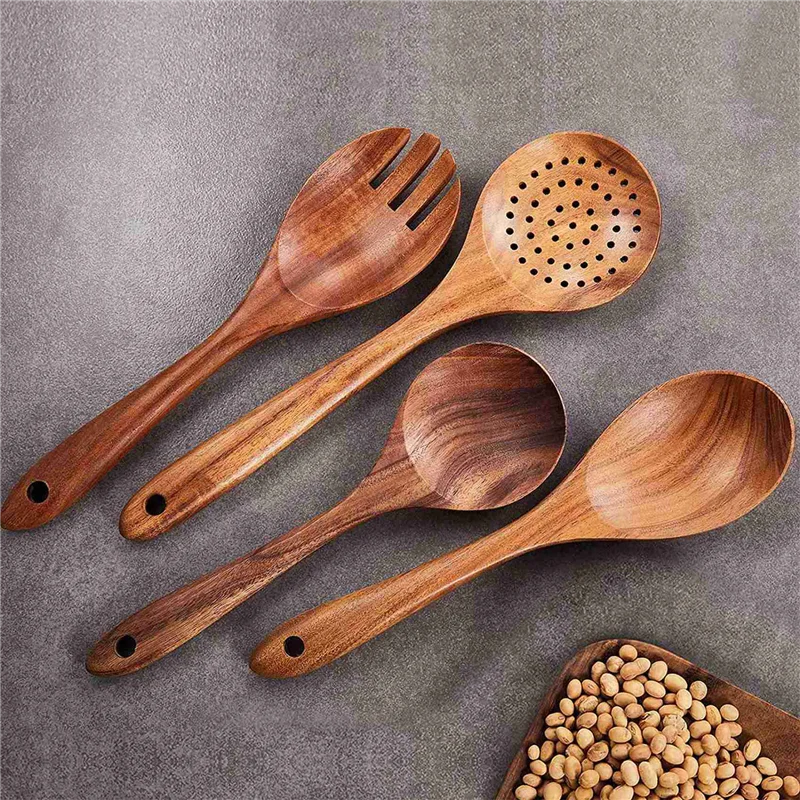 A69ewooden Kitchen Utensils Set,18 Pcs Wooden Spoons For Cooking,Wooden Cooking Utensils,Wooden Spoons For Non-Stick Pan