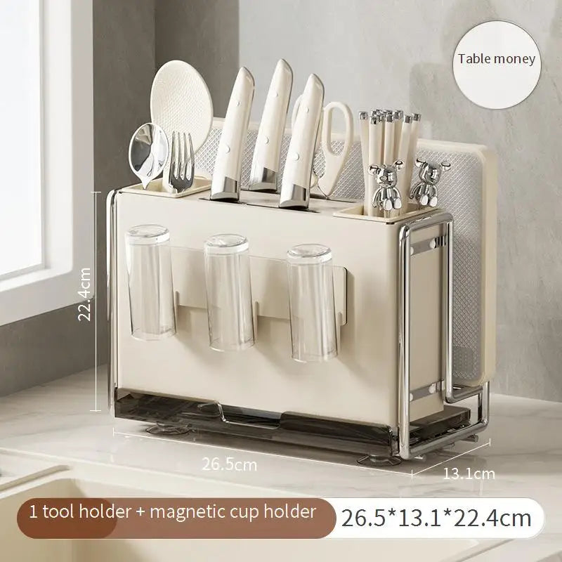 Magnetic Knife Holder and Cutting Board Combo Stainless Steel Knife Storage Rack Kitchen Knife Holder CreaminsMultifunctional