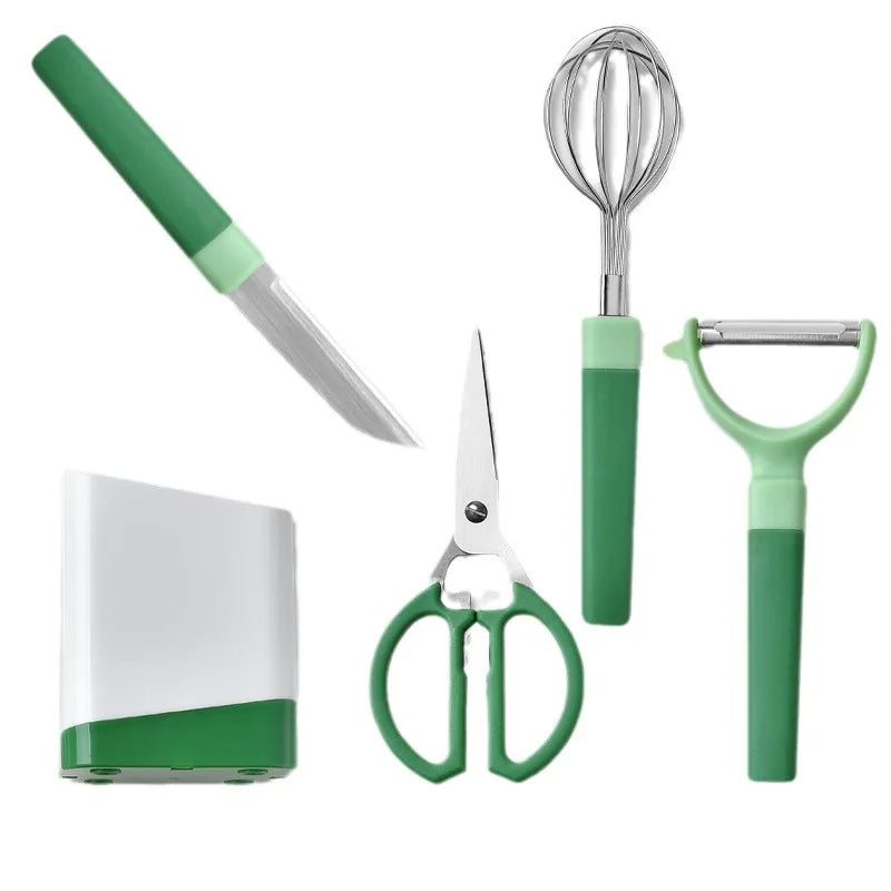Kitchen Gadgets 5-piece Set Fruit Knife Household Paring Knife Egg Beater Melon Planing Combination Storage
