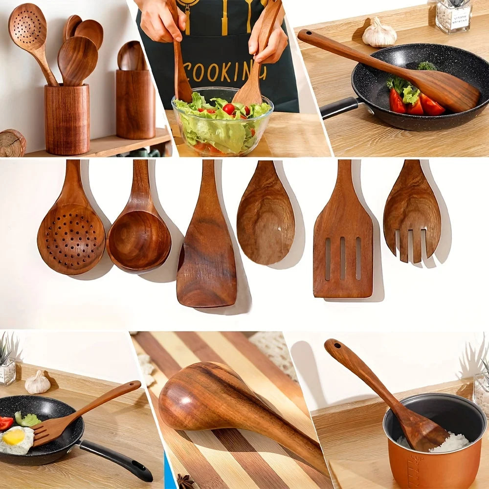 8pcs Cooking Utensils Set Premium Wooden Heat Resistant Non stick Pan Kitchen Cooking Tool Shovel Spoon Fork Kitchen Accessories