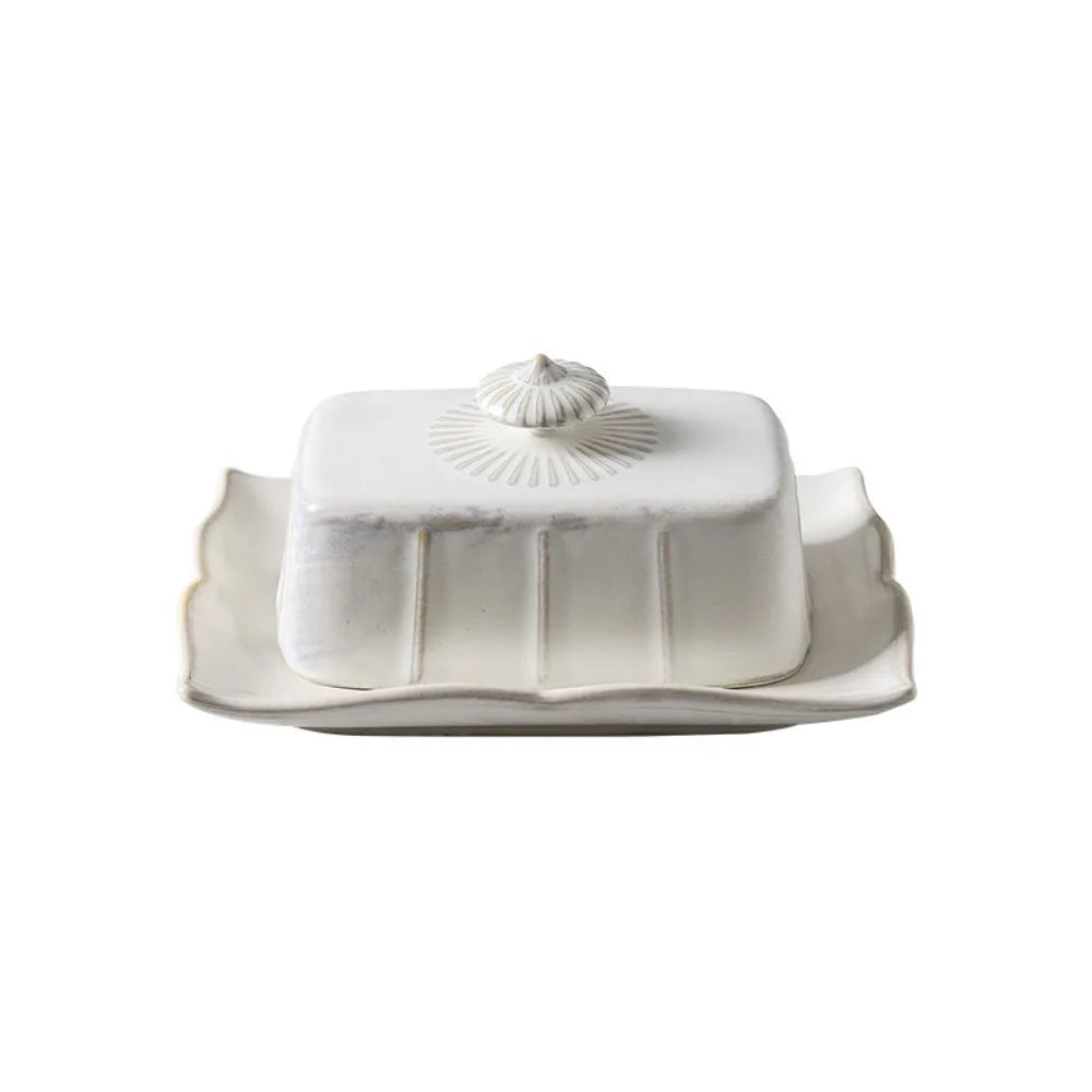 European Kitchen Utensils Ceramic Butter Dish Exquisite Rectangular Dim Sum Dish Household with Cover Storage Tray Hotel