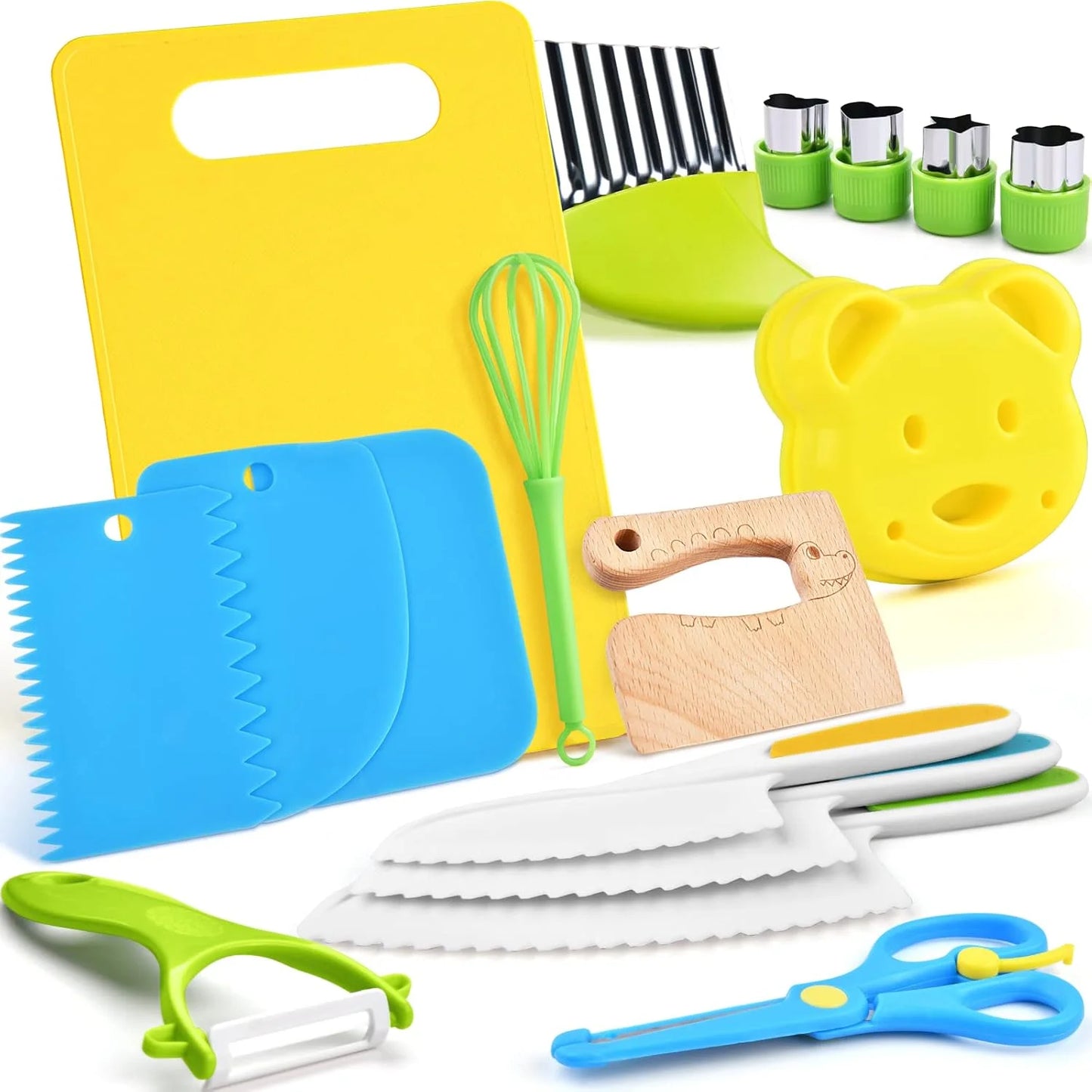 17PCS Kids Cooking Sets Real Cooking Montessori Kitchen Toys for DIY Plastic Kitchen Accessories Tools Toddlers Kids Safe Knives