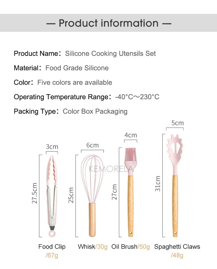 13PCS Silicone Kitchenware Non-Stick Pan Cooking Utensils Set Kitchen Measuring Spoons Utensils Baking Tools With Storage Box