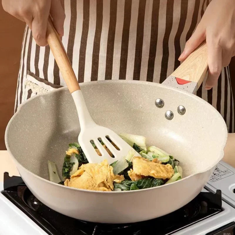 3PCS Set of Kitchen Utensils Wooden Handle Silicone Cooking Utensils Non Stick Shovel Cooking Utensils Rice Scoop Baking Tools