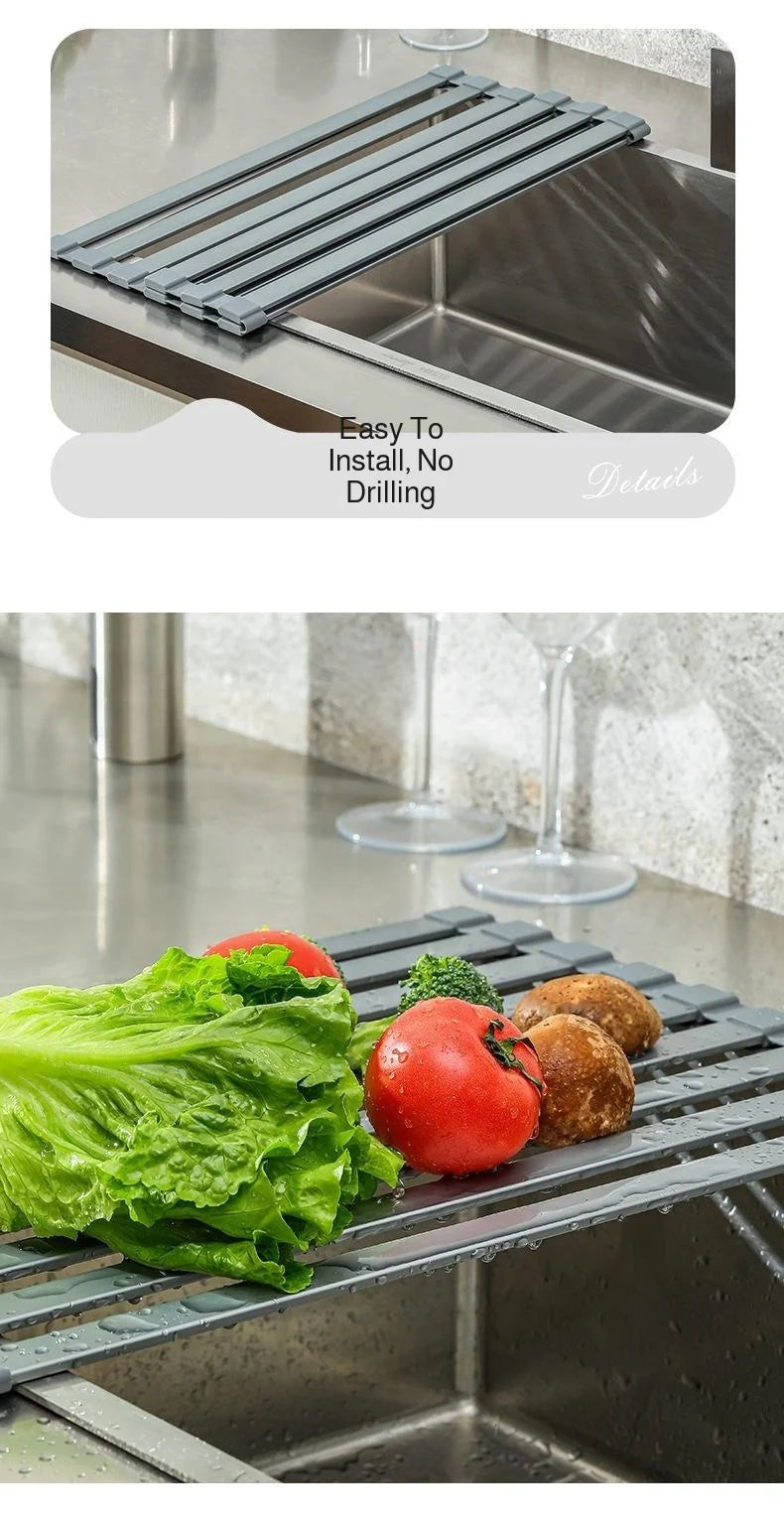 Kitchen Dishcloth & Sponge Drying Rack - Countertop Organizer, Suction Cup No-Drill Installation, Mu