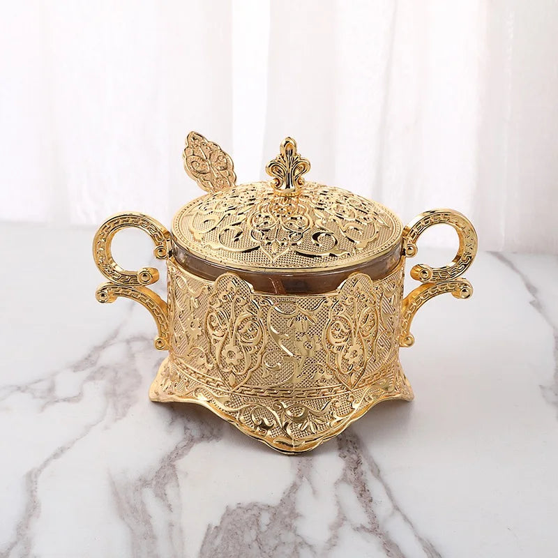 European Style Glass Storage Box Seasoning Bottle Restaurant Kitchen Daily Necessities Golden Storage Tank Kitchen Supplies