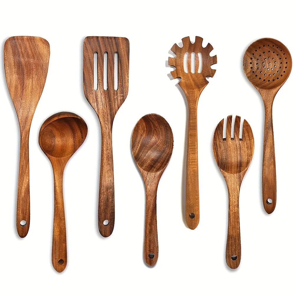 8pcs Cooking Utensils Set Premium Wooden Heat Resistant Non stick Pan Kitchen Cooking Tool Shovel Spoon Fork Kitchen Accessories