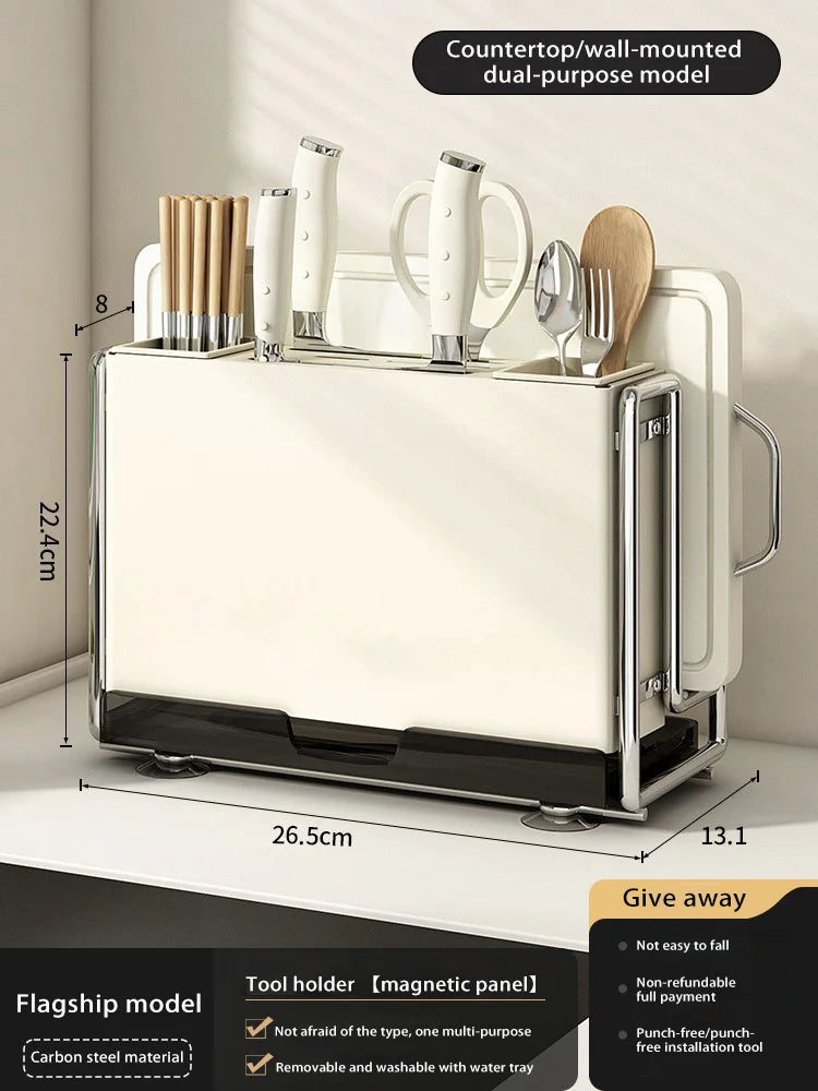 Kitchen Knife Rack Wall-mount Cutting Board Storage Racks Household Multifunctional Countertop Chopping Board Storage Rack
