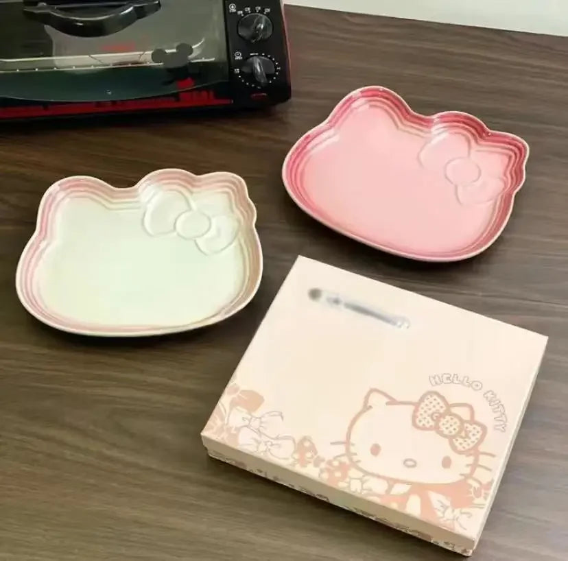 Cartoon Kitty Children Tableware Set Pink Ceramic Dinner Plate Dish Plate Tea Cup Cat Plate Cute Meal Kitchen Home Household