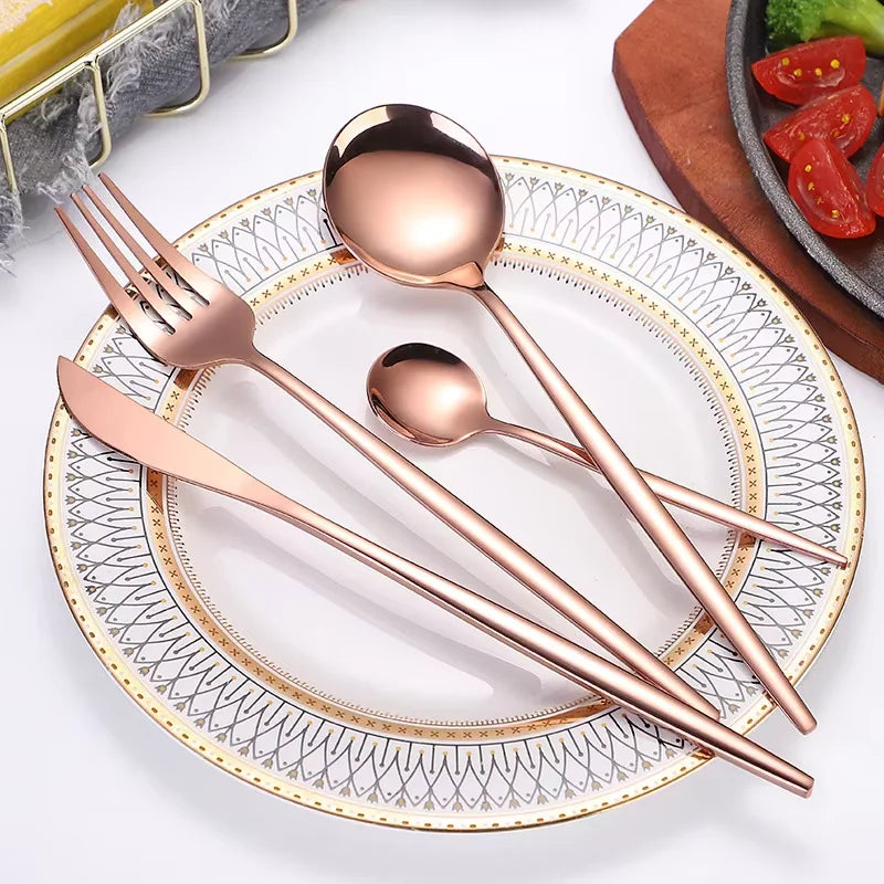 24pcs stainless steel tableware set, including knife, fork, spoon and tea spoon, suitable for outdoor travel.