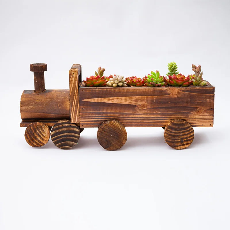 Wooden Wheelbarrow Flowerpot – Rustic Succulent Planter, Mini Garden Decor for Home Bedroom Window Shelf