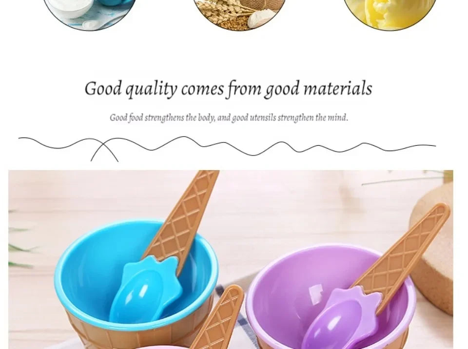 Ice Cream Cups and Ice Cream Scoop Set Summer Essential Party Ice Cream Cone Planter with Spoon Kitchen Supplies Kitchen Tools